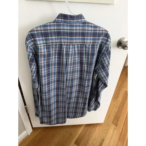 Men's Medium Peter Millar Long Sleeve Blue Plaid Shirt, Crown Crafted Collection - Picture 5 of 5